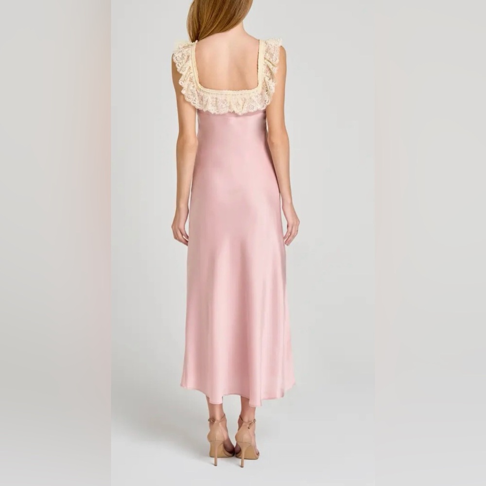 Wayf Pink Maxi SlipDress with Cream Lace Trim - Picture 2 of 6